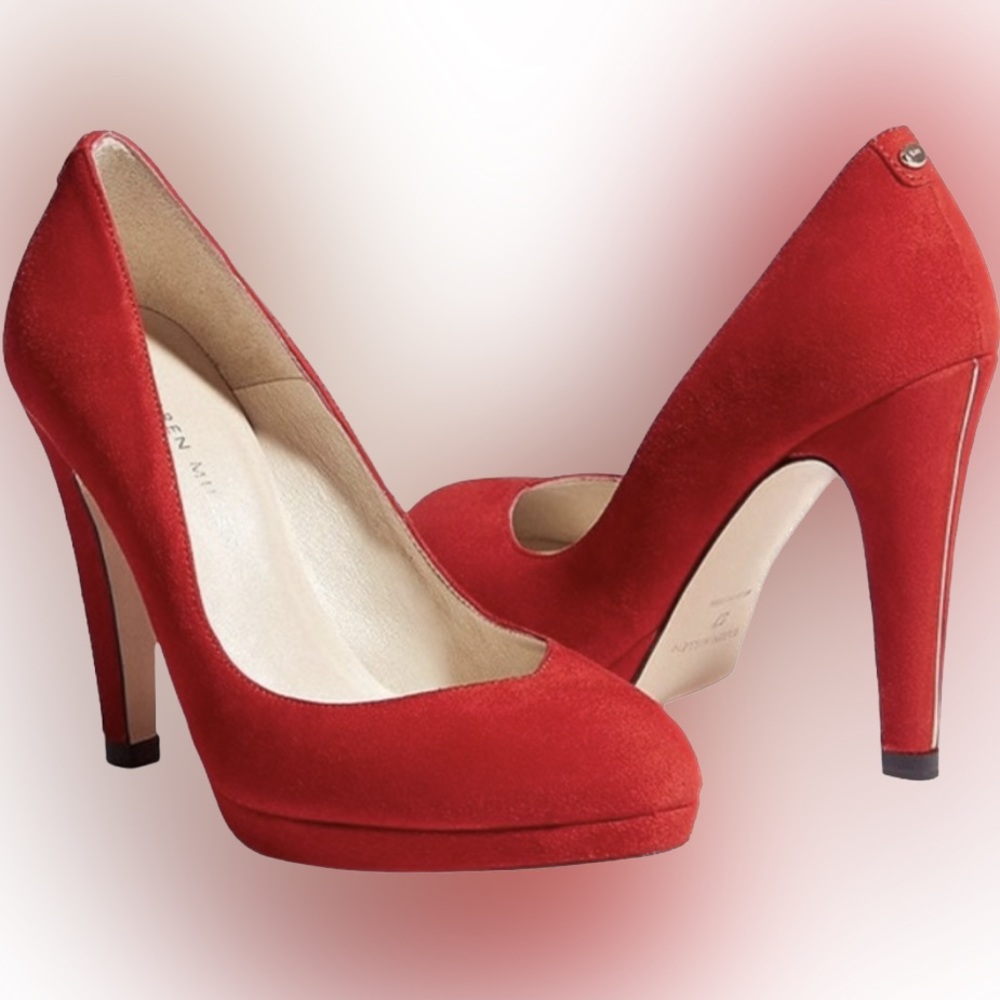 NWT: Karen Millen Suede Platform Heels - Red - 37.5 EU (7 US)